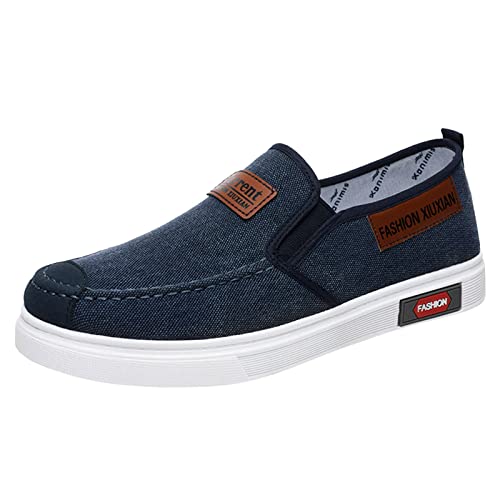 Generisch Herrenschuhe Freizeitschuhe Flachboden Runde Zehe Leinwand Flache Mundabnutzung Einfarbig Bequem Herren Schuhe Neu (Blue, 40) von Generisch