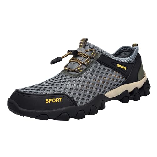 Generisch Herrenschuhe Mesh Atmungsaktive Wanderschuhe Bequeme Wanderschuhe Outdoor Reiseschuhe Mode Lässige Sportschuhe Herren Sneaker Kariert (Grey, 42) von Generisch