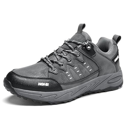 Generisch Herrenschuhe Niedrige Rutschschutz Langlaufschuhe Große Outdoor Wanderschuhe Laufschuhe aus Leder (Grau,46) von Generisch