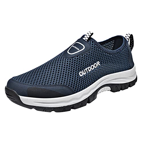 Generisch Herrenschuhe Sommer Männer Sportschuhe Wanderschuhe Hohl Mesh Atmungsaktiv Slip On Bequeme Einfarbige Lässige Rot Herren Schuhe (Blue, 43) von Generisch