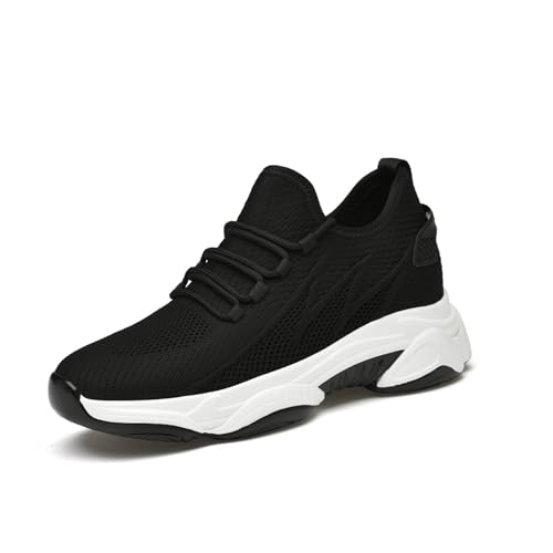 Generisch Herrenschuhe zur Erhöhung der Körpergröße, Sneakers zur versteckten Erhöhung der Körpergröße, leichte, atmungsaktive Mesh-Sneaker, lässige Sportschuhe (Black-4cm/1.5'',42) von Generisch