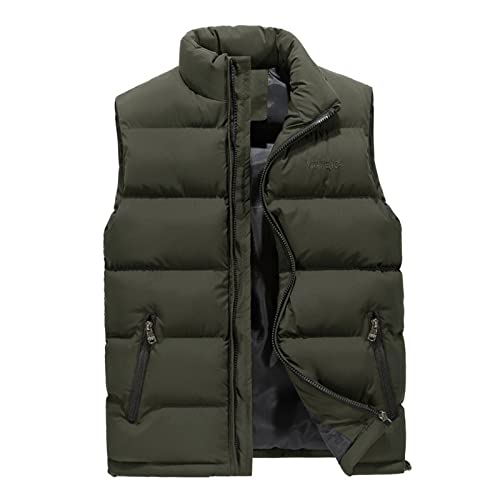 Generisch Herrenwesten Sportlich Elegant, Warme Weste Mit Reißverschluss Taschen Herren Outdoor Schwarz Daunenweste Baumwolle Motorrad Sommer Arbeitsweste Und Winter (XXL, Army Green) von Generisch