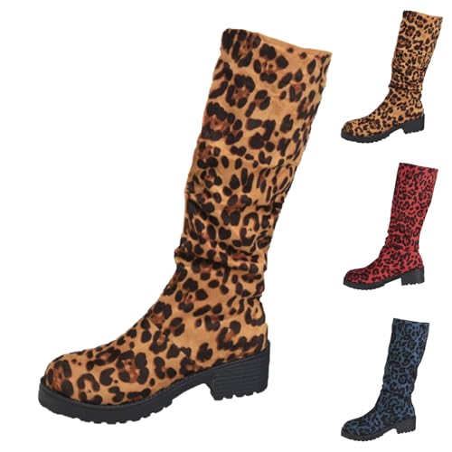 Generisch High Boots Damen Kniehohe Stiefel Damen Hoch Langschaftstiefel Blockabsatz Rutschfest Hohe Schlupfstiefel Weitschaftstiefel Dicker Sohle Halbstiefel Stiefel Mit Weitem Schaft von Generisch