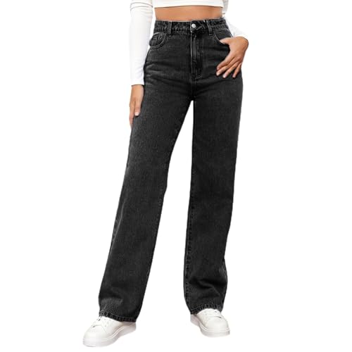 Generisch High Waist Baggy Jeans Damen Y2k Skinny Hose Teenager Mädchen Straight Leg Gerade Freizeithose Stretch Thermo von Generisch