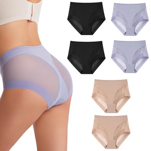 Generisch High Waist Ice Silk Seamless Shaping Briefs, Transparent Mesh No Trace Underwear, Women Tummy Control Underwear (G,M) von Generisch
