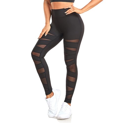 High Waist Leggings Damen Mesh Spitze Patchwork Scrunch Yogahose Sommer Lässig Elastische Leggins Gym Fitness Yoga Sport Hosen Jogginghose Laufhose von Generisch