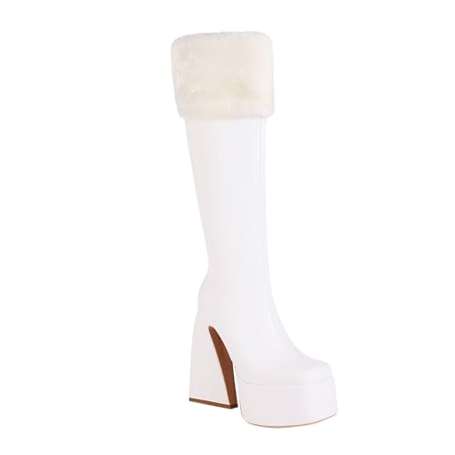 Generisch Hochwertige Damen Kniehohe Winterstiefel wasserdicht warm mit plüschigen Innenfutter hohem Absatz für stilvollen Komfort (White, 38) von Generisch