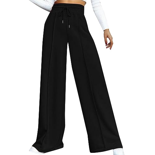 Generisch Höherwertig Damenhose High Waist Hose Mit Kordelzug Weites Bein Warm Hosen Damen Business Winterhose Elegant Outdoorhose Stretch Jogginghose Atmungsaktive Bequeme Relaxhose Lang (Black, L) von Generisch