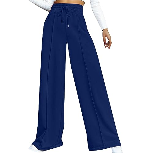 Generisch Höherwertig Damenhose High Waist Hose Mit Kordelzug Weites Bein Warm Hosen Damen Business Winterhose Elegant Outdoorhose Stretch Jogginghose Atmungsaktive Bequeme Relaxhose Lang (Blue, L) von Generisch