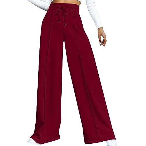 Generisch Höherwertig Damenhose High Waist Hose Mit Kordelzug Weites Bein Warm Hosen Damen Business Winterhose Elegant Outdoorhose Stretch Jogginghose Atmungsaktive Bequeme Relaxhose Lang (Red, L) von Generisch