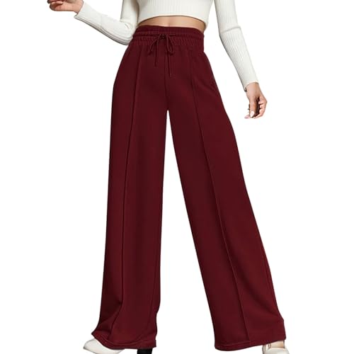 Generisch Höherwertig Damenhose High Waist Hose Mit Kordelzug Weites Bein Warm Hosen Damen Business Winterhose Elegant Outdoorhose Stretch Jogginghose Atmungsaktive Bequeme Relaxhose Lang (TA-Red, M) von Generisch
