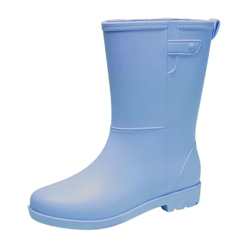 Generisch Hohe Gummistiefel Damen Regenstiefeletten Damen Regen Slip Freizeitschuhe Mid Stiefeletten Outdoor Fashion Freizeitschuhe Regenschutz Schuhe Fahrrad (Blue,38) von Generisch