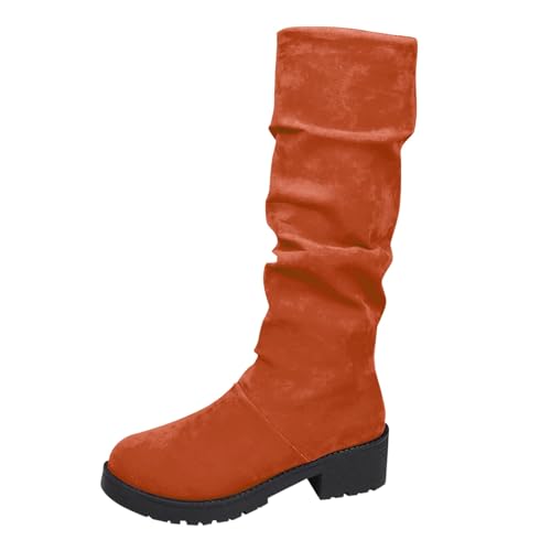 Generisch Hohe Stiefeletten Für Damen Mit Weiter Wade,Damen Mid-Calf Winterstiefel,Einfarbig Plateau Blockabsatz Wildlederstiefel Rutschfeste Plus Größe Freizeitstiefel von Generisch