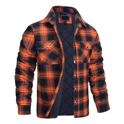 Generisch Holzfällerhemd Herren, Jacke Karo Kariert Thermohemd Fleece Gefüttert Winterjacke Holzfäller Männer Motorrad Hemd Herren Flannel Schwarz Mit Reißverschluss Jacket (M, Red) von Generisch