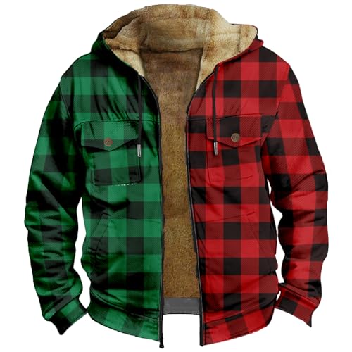 Generisch Holzfällerhemd Herren Gefüttert Mit, Hemdjacke Kariert Warm Wattiert Atmungsaktiv Dicke Hemden Vintage Plaid Freizeitjacke Winter Herbst Mit Kapuze Übergangsjacke (XXL, Schwarz) von Generisch