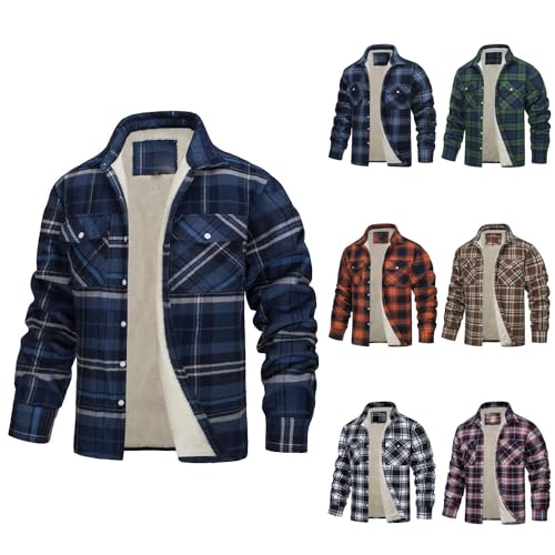 Generisch Holzfällerhemd Herren Gefüttert Mit, Hemdjacke Kariertes Winterjacke Thermohemd Fleece Freizeit Jacke Teddyfleece Karo Winter Schwarz Kariert Flanelljacke Mit (XXL, Marine) von Generisch