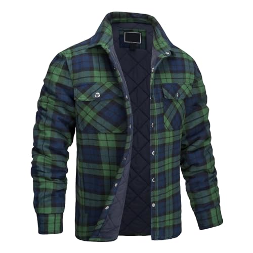 Generisch Holzfällerhemd Jacke Herren Gefüttert, Karo Kariert Hemdjacke Fleece Gefüttert Winterjacke Holzfällerjacke Hemd Mit Reißverschluss Karrierte Jacket Für Karohemd (L, Green) von Generisch