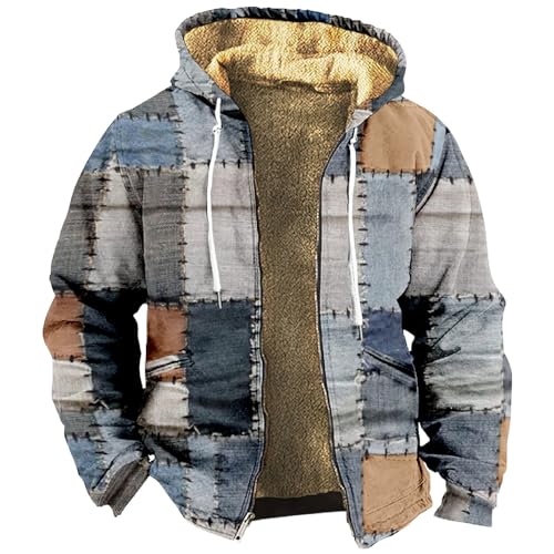 Generisch Holzfällerjacke Schwarz Weiß, Hemdjacke Herren Kariertes Winterjacke Thermohemd Fleece Gefüttert Freizeit Jacke Mit Kapuze Men Karierte Jacket Kariert Hemd Pullover (XXL, Blau) von Generisch