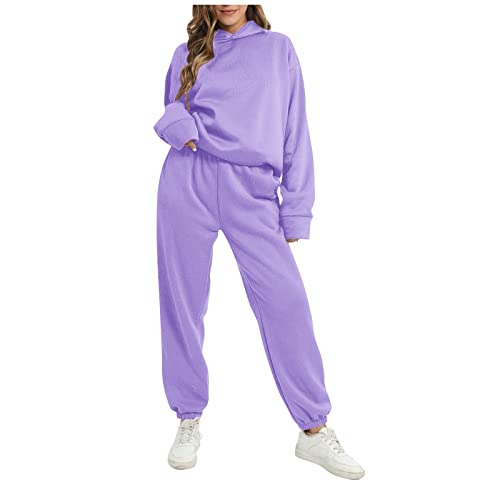 Generisch Homewear Damen Set, Hausanzug Pulloverkleid Jogginganzüge Hoodie 2-Teilig Kuschelig Kapuzenpullover Sweatshirt+Hosen Anzug Activewear Sets Für Jogger Set (3XL, Purple) von Generisch