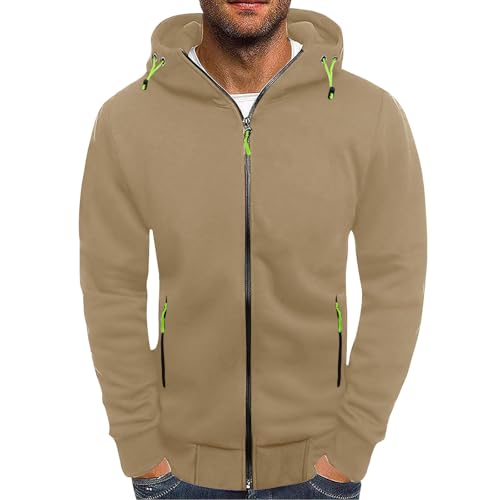 Generisch Hoodie, Sweatjacke Herren mit Reißverschluss Sportjacke Atmungsaktiv mit Kapuze Sweatshirt Jacke Jogging Kapuzenjacke Zipper Pullover Hoodie Übergangsjacke, Khaki, XL von Generisch
