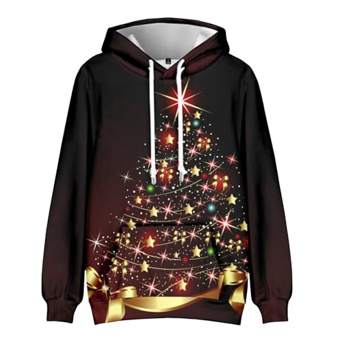 Generisch Hoodie, Weihnachtspullover Herren Mit Kapuze Weihnachten Bedruckt Sweatshirt Casual Fashion Sports Sweatshirt Hässlich Lustige Weihnachtspullovet Weinachtspolover Hässliche (6XL, Gold) von Generisch