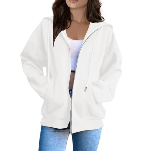 Generisch Hoodie Damen,Sweatjacke Damen Oversize Sommer Sweatshirt Jacke Mit Kapuze - Baumwoll Zipper Hoodie Kapuzenjacke Langarm Sweatshirt Sport Style Casual Kapuzenpullover Mit Reißverschluss von Generisch