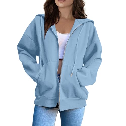 Generisch Hoodie Damen,Sweatjacke Damen Oversize Sommer Sweatshirt Jacke Mit Kapuze - Baumwoll Zipper Hoodie Kapuzenjacke Langarm Sweatshirt Sport Style Casual Kapuzenpullover Mit Reißverschluss von Generisch