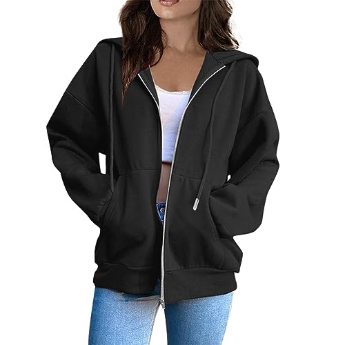 Generisch Hoodie Damen,Sweatjacke Damen Oversize Sommer Sweatshirt Jacke Mit Kapuze - Baumwoll Zipper Hoodie Kapuzenjacke Langarm Sweatshirt Sport Style Casual Kapuzenpullover Mit Reißverschluss von Generisch