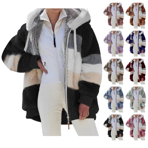 Generisch Hoodie Damen Fleecejacke Kapuzenpullover Winterjacke Warm Sherpa Reißverschluss Einfarbige Kapuzenjacke Softshellmantel Elegant Bomberjacke Wollmantel Wanderjacke Sweatjacke Plüschjacke von Generisch
