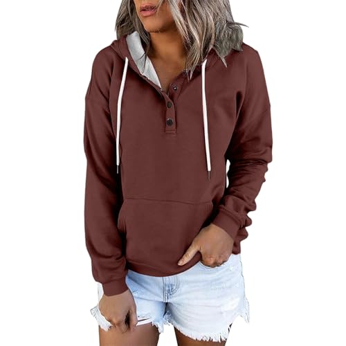 Generisch Hoodie Damen Kapuzenpullover Knopfleiste Leichter Pullover Langarm Sweatshirt Tops für Herbst Pullover Damen Oversize Schultern dünn Generisch Hoodie Damen Kapuzenpullover Knopfleiste Leichter Pullover Langarm Sweatshirt Tops für Herbst Pullover Damen Oversize Schultern dünn von Generisch