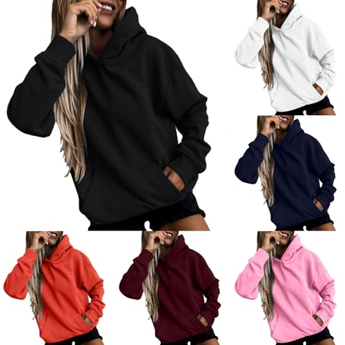 Generisch Hoodie Damen Kapuzenpullover Oversize Casual Pullover Langarm Sweatshirt Mit Tasche Und Kapuze Baumwolle Pulli Herbst Winter Hoody Große Größen Einfarbig Oberteile Schwarz S von Generisch