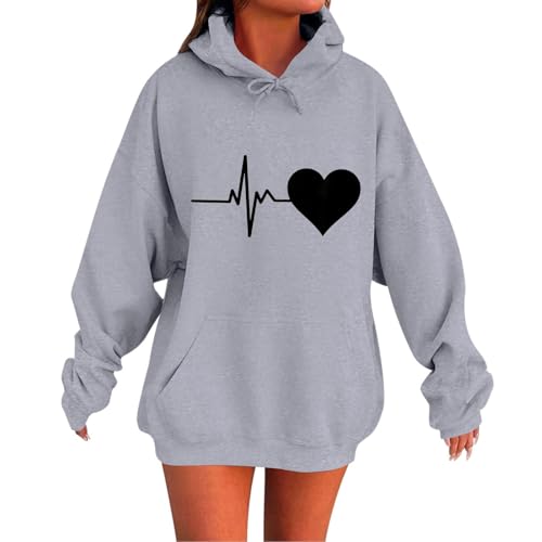 Generisch Hoodie Damen Kapuzenpullover Oversize Casual Pullover Sweatshirt Langarm Baumwolle Pulli Herbst Winter Hoody mit Tasche,Grobstrickpullover Damen,Herbst/Wintergeschenk von Generisch