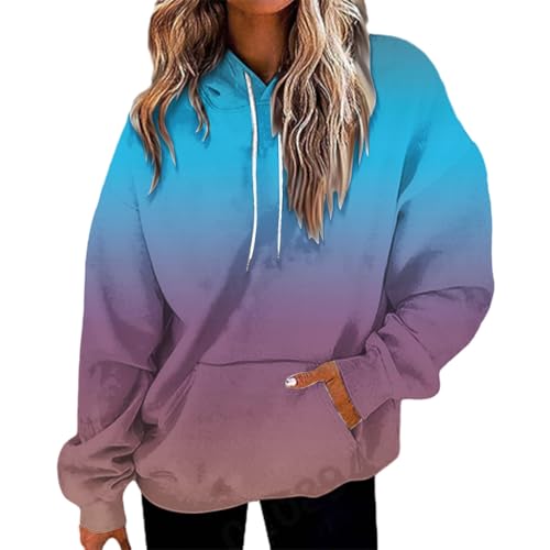 Generisch Hoodie Damen Kapuzenpullover Oversize Casual Pullover Sweatshirt Langarm Baumwolle Pulli Herbst Winter Hoody mit Tasche Damen Oversize Pullover Dynamische Orange von Generisch