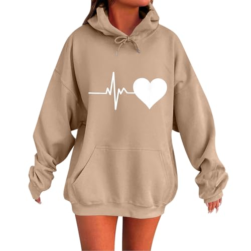 Generisch Hoodie Damen Kapuzenpullover Pullover Herbst Winter Casual Sweatshirt Langarm Baumwolle Hoody Oberteile mit Kapuze, Langer Pullover Damen für Leggings, Retro-Mode Einfarbig Hoody S-5XL von Generisch
