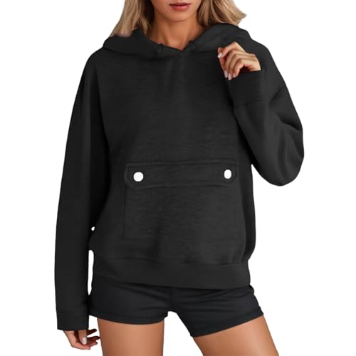 Hoodie Damen Kapuzenpullover Pullover Herbst Winter Casual Sweatshirt Langarm Baumwolle Hoody Oberteile mit Kapuze,Langer Pullover Damen Für Leggings,Retro-Mode, M von Generisch