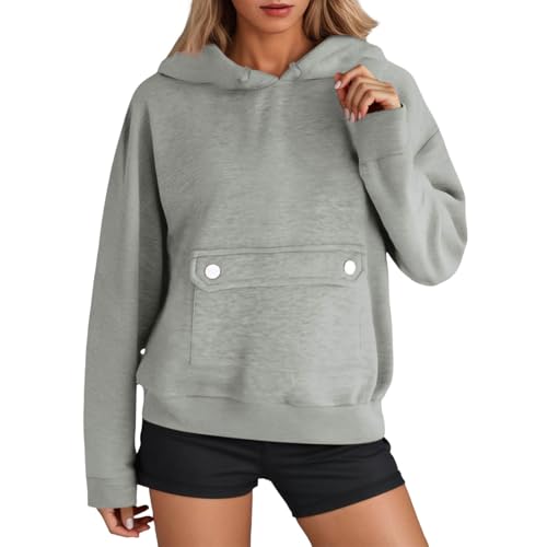 Hoodie Damen Kapuzenpullover Pullover Herbst Winter Casual Sweatshirt Langarm Baumwolle Hoody Oberteile mit Kapuze,Langer Pullover Damen Für Leggings,Retro-Mode, M von Generisch