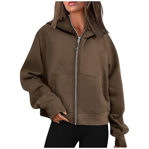 Generisch Hoodie Damen Kapuzenpullover Sweatshirt Pullover mit Taschen Winter Sweatjacke Strickpullover Einfarbig Oberteile Baumwolle Pulli Hooded Sweater Freizeit Hoody Blitzangebote Braun M von Generisch