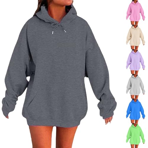 Generisch Hoodie Damen Kapuzenshirt Mit Kapuze Langarm Casual Kapuzenpullover Mit Tasche Jogginganzug Oversize Baumwoll Sweatshirt Jacke Sportjacken Einfarbig Basic Große Größen Sport Pullover von Generisch