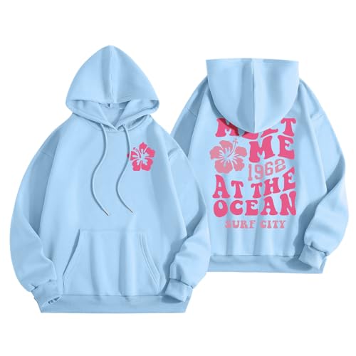 Generisch Hoodie Damen Oversize, Pink Palm Puff Hoodie Oversize Sweatshirt - Rückendruck Pullover Mit Kapuze Langarm Kapuzenpullover Y2K Streetwear Für Mädchen Hoodies Pink College-Jacke,S-XXL von Generisch