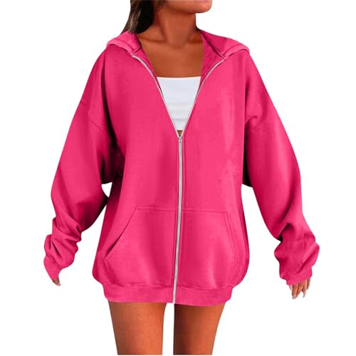 Generisch Hoodie Damen Oversize Basic Kapuzenpullover Einfarbig Oversized Langarm Sweatshirt Casual Moderne Pullover Oberteile Herbst Hoody Kapuzenpulli,Hoody Damen Oversize,Retro-Mode von Generisch