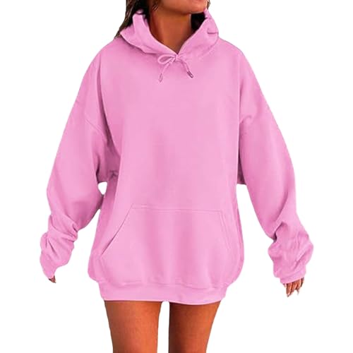 Generisch Hoodie Damen Oversize Basic Kapuzenpullover Einfarbig Oversized Langarm Sweatshirt Casual Moderne Pullover Oberteile Herbst Hoody Kapuzenpulli,Sport Pullover Damen,Bequem und weich von Generisch