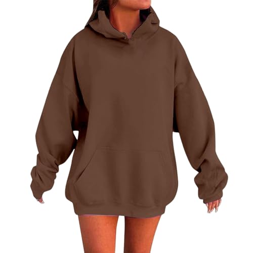 Generisch Hoodie Damen Oversize Casual Kapuzenpullover mit Kapuze Pullover Langarm Einfarbig Sweatshirt Baumwolle Pulli Herbst Winter Hoodies mit Tasche Basic Frau Oberteile von Generisch