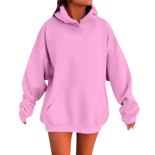 Generisch Hoodie Damen Oversize Casual Kapuzenpullover mit Kapuze Pullover Langarm Einfarbig Sweatshirt Baumwolle Pulli Herbst Winter Hoodies mit Tasche Basic Frau Oberteile von Generisch