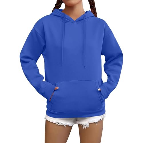 Generisch Hoodie Damen Oversize Kapuzenpullover Damen Winterpullover Warm Kapuze Pullover Hoodies Sweatshirt Oberteile Herbst Casual Langarmshirt Basic Tops mit Tasche Blue L von Generisch