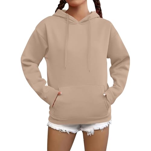 Generisch Hoodie Damen Oversize Kapuzenpullover Damen Winterpullover Warm Kapuze Pullover Hoodies Sweatshirt Oberteile Herbst Casual Langarmshirt Basic Tops mit Tasche Camel XXL von Generisch
