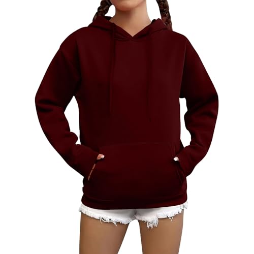 Generisch Hoodie Damen Oversize Kapuzenpullover Damen Winterpullover Warm Kapuze Pullover Hoodies Sweatshirt Oberteile Herbst Casual Langarmshirt Basic Tops mit Tasche Wine XXL von Generisch