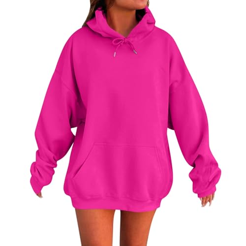 Generisch Hoodie Damen Oversize Kapuzenpullover Langarm Pullover Sweatjacke Langarmshirt Sweatshirt Kapuzenjacke Kapuzenpulli Streetwear Oberteil Blacke Friday 2024 Angebote(1-Hot Pink,XL) von Generisch