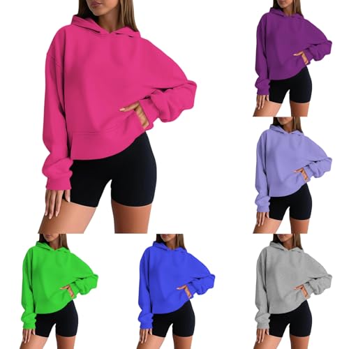 Generisch Hoodie Damen Oversize Langarm Fleece Pullover Baggy Sweatshirt Einfarbig Kapuzenpullover Sport Pulli Mit Tasche Stretch Sweatjacke Warm Oberteile Leicht Streetwear Hot Pink M von Generisch