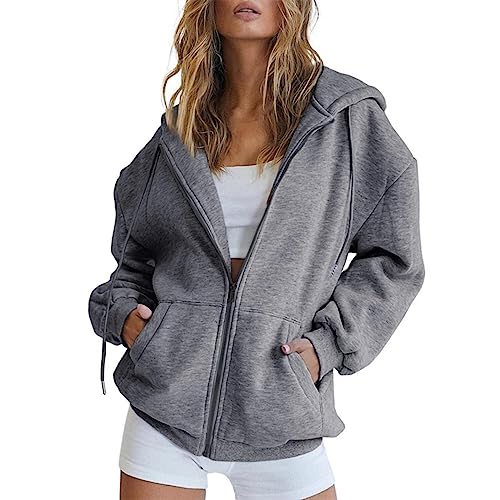 Generisch Hoodie Damen Oversize Pullover Sport Langarm Fleece Gefütterte Sweatshirt mit Kapuze Einfarbig Basic Kapuzenpullover, S-5XL von Generisch