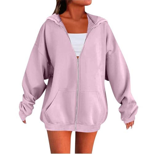 Generisch Hoodie Damen Oversize Pullover Sport Langarm Fleece Gefütterte Sweatshirt mit Kapuze Einfarbig Basic Kapuzenpullover,Baumwollpullover Damen,Bequem und weich von Generisch